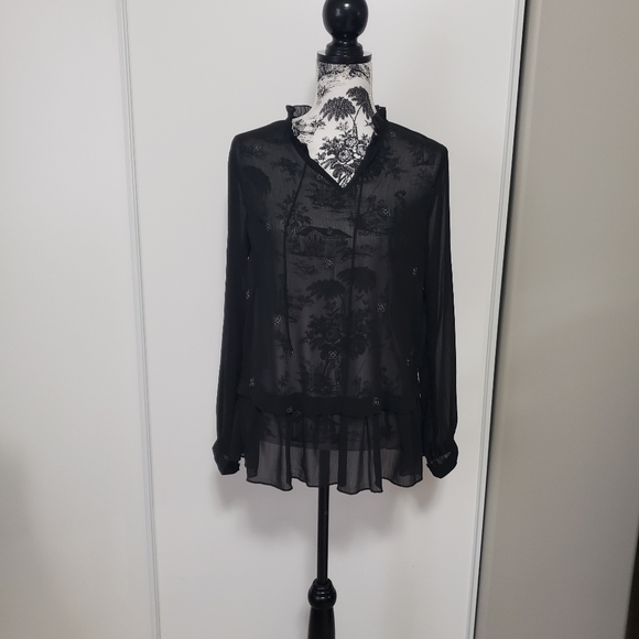 3/$15 Joe fresh sheer tunic blouse with pattern - Picture 1 of 4